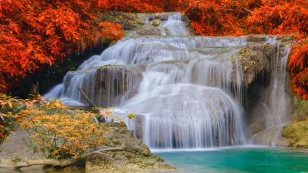 Autumn Waterfall - autumn, forest, water, waterfalls, rocks