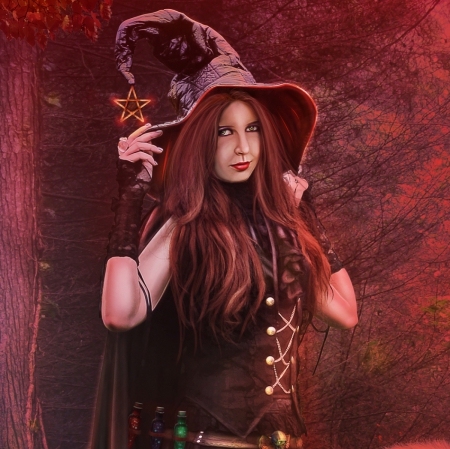 Witches - witches, fantasy, lady, red