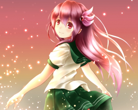 Kisaragi - pretty, anime, kawaii, magic, female, kantai collection, long hair, uniform, red hair, kantai, plain, nice, pink hair, anime girl, beautiful, girl, kisaragi, simple, beauty, lovely, sweet, redhead, cute, adorable