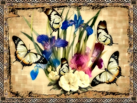 BUTTERFLY BOUQUET - colorful, bouquet, flowers, butterflies