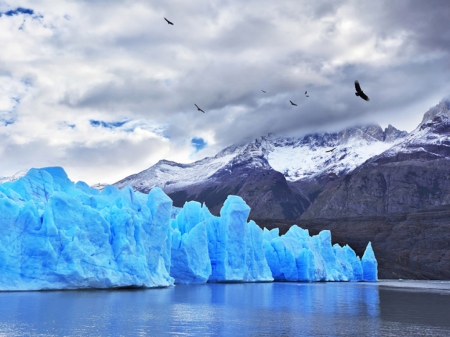 Blue Glacier - nature, mountain, clouds, winter, glacier