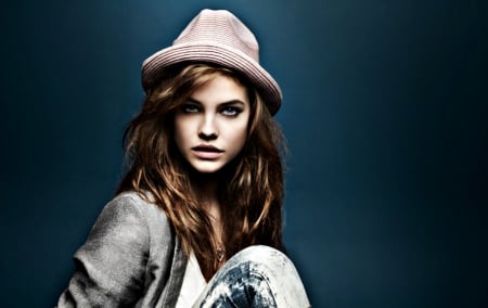 Barbara Palvin - model, hat, barbara palvin, girl, woman, blue