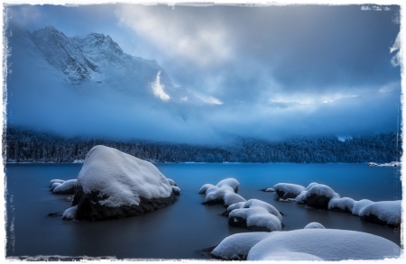 Winter - winter, lake, blue, snow