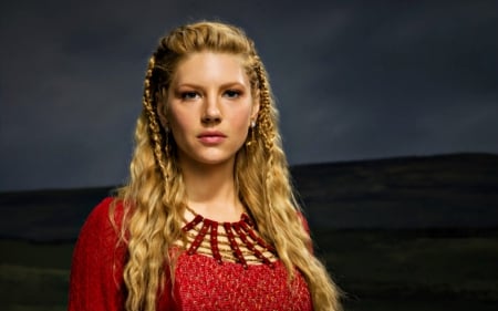 Katheryn Winnick - woman, actress, girl, tv series, katheryn winnick, vikings, red, dress, blonde