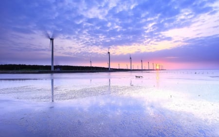 wind mills - nature, fun, ocean, cool, sunset