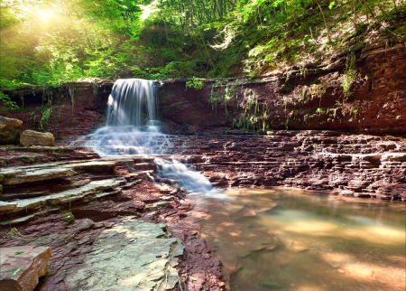 Waterfall - stones, forest, trees, waterfall