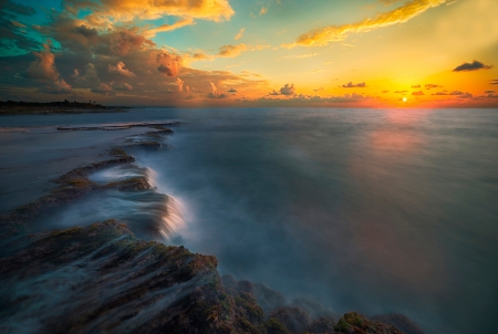 Sunset - sky, clouds, sunset, sea, sun