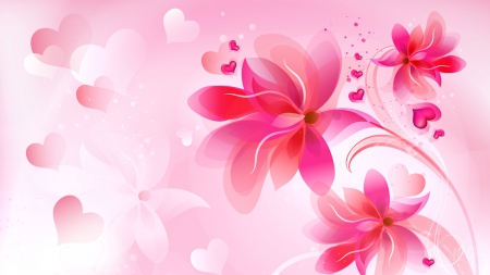 Hearts and Flowers - bokeh, abstract, hearts, pink, valentines day, flowers