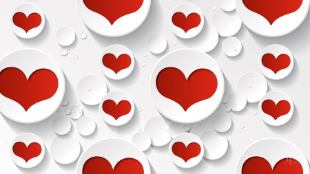 Circles of Hearts - hearts, abstract, red and white, 3d, circles, paper, valentines day, cut outs