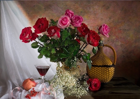 Still Life - still life, roses, red, beautiful