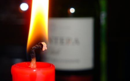 time for romance - candle, wine, flame, bottle