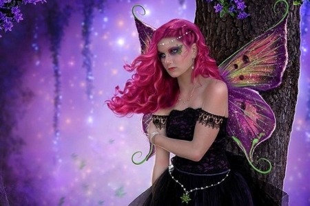 Love in Purple Dreams - creative pre-made, beautiful, digital art, models, weird things people wear, lovely, photomanipulation, emotional, fairies, flowers, girls, fantasy, beloved valentines, wings, butterfly wings, love four seasons