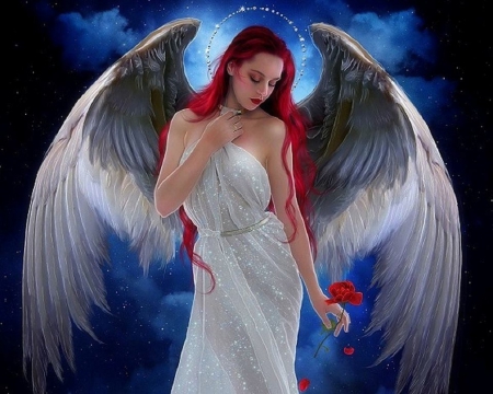 GoodBye My Love - girls, photomanipulation, models, redhead, roses, emotional, wings, lovely, fantasy, creative pre-made, love four seasons, digital art, weird things people wear, beautiful, angels, beloved valentines