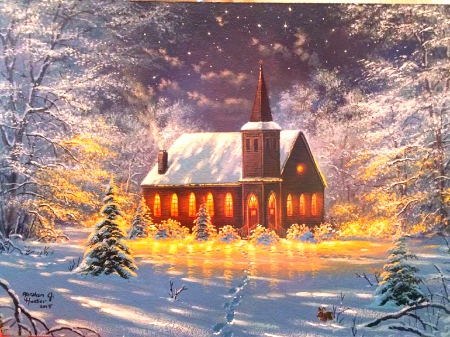 Church in the Country - blessings, winter, attractions in dreams, beautiful, paintings, snow, xmas and new year, nature, churches, lights, white trees, love four seasons, winter holidays