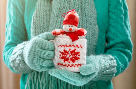 Winter - snowman, hands, drink, winter, cup