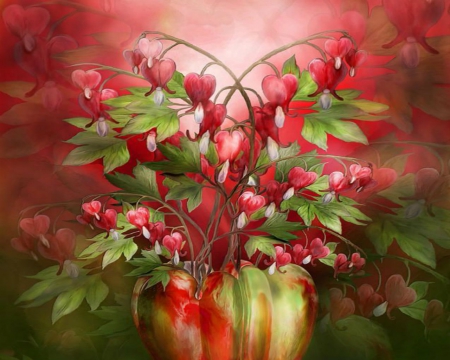 Beautiful Floral Art - flowers, red, art, blur