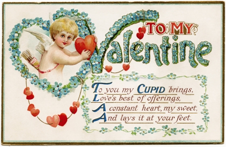 Happy Valentine's Day! - heart, wings, child, valentine, white, cupid, boy, red, vintage, card