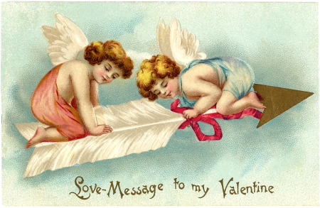 Happy Valentine's Day! - cupid, vintage, wings, valentine, angel, feather, children, card