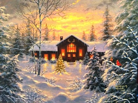 ★Winter Happily★ - winter, attractions in dreams, beautiful, paintings, snow, xmas and new year, cardinals, happiness, nature, lights, white trees, love four seasons, houses, winter holidays