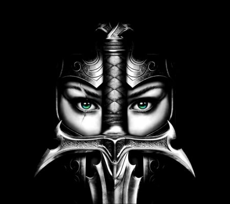 DARK KNIGHT - sword, green eyes, dark, knight