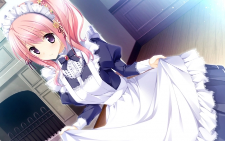 Komine Manami - blush, cute, maiden, beautiful, sublime, anime girl, adorable, girl, lady, pink hair, blouse, pretty, kawaii, beauty, sweet, anime, dress, apron, maid, long hair, blushing, angelic, nice, lovely, female