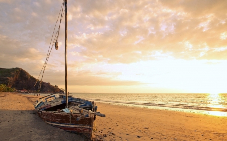 Beach Sunset - Sailboat, Sunset, Nature, Beach