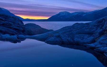 Blue Lake - rock, sky, lake, clouds