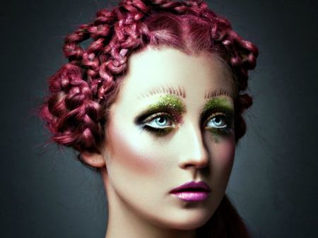 Twisted stories II - twisted stories, Daniel ilinca, girl, pink, make-up, green, woman, model, femeie, face, blue eyes