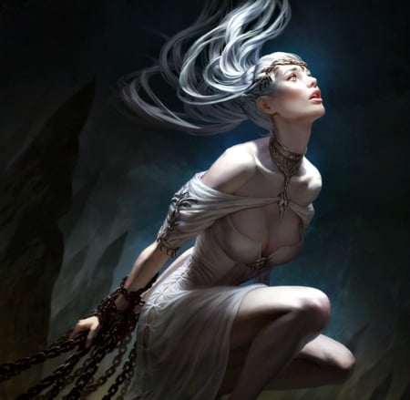 Valles - woman, girl, light, valles, fantasy, depingo, art, dark, chaines, legend of the cryptids