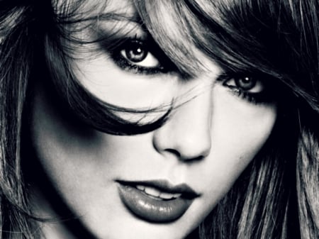 Taylor Swift - woman, artist, beauty, girl, femeie, singer, taylor swift, black, face, white, blue