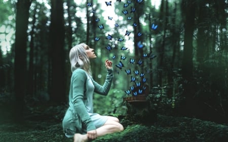 Æ¸ÌµÌ¡ÓœÌµÌ¨Ì„Æ· Amazement Æ¸ÌµÌ¡ÓœÌµÌ¨Ì„Æ· - forest, butterflies, beauty, bokeh, woods, female, woman