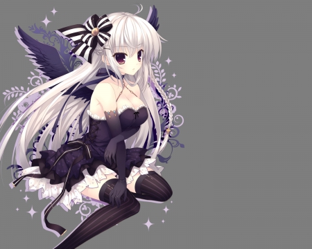 Goth Angel - girl, dark, angel, long hair, wings, gothic, orginal, lolita