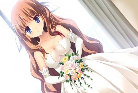 Orie Yuuka - pretty, bride, game, wedding, dress, girl, love, long hair, cg