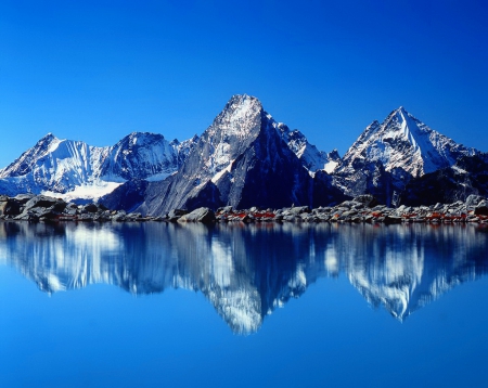 Mount Pomiu - lake, sky, mountain, water, lovely, rocks, quiet, reflection, tranquil, blue, beautiful, cliffs