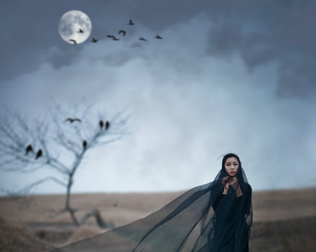 Lost Soul - woman, moon, sky, dark