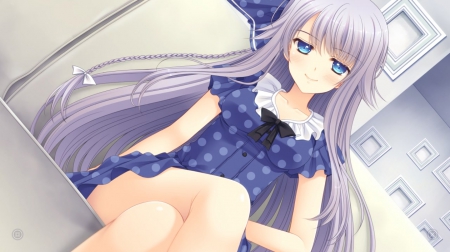 Youkadou Sakuri - pretty, blushing, anime, kawaii, female, maiden, dress, long hair, sublime, gorgeous, nice, purple hair, anime girl, beautiful, girl, blush, sundress, beauty, lovely, sweet, blouse, lady, angelic, cute, adorable