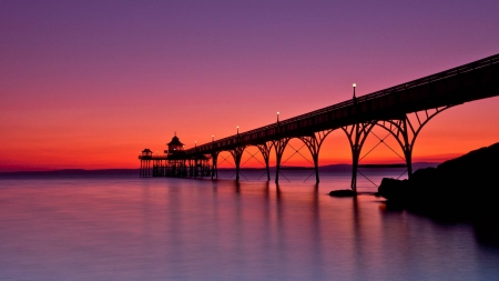 sunset - nature, fun, lake, cool, sunset, bridge