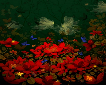 Floral Art - flowers, red, bloom, art