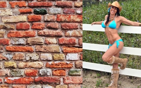 Leaning On The Fence - style, girls, western, women, models, hats, ranch, cowgirls, brunettes, fence, fun, female, boots, fashion