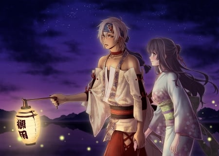 Night Love - love, couple, night, cg, lantern, game, romance, kimono, cute