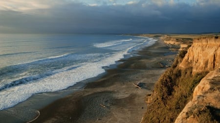 New Zealand - 1600x900, coastline, background, lovely