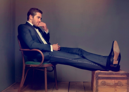 Jake Gyllenhaal - male, photography, jacket, suit, man, actor, interior, movies, photo