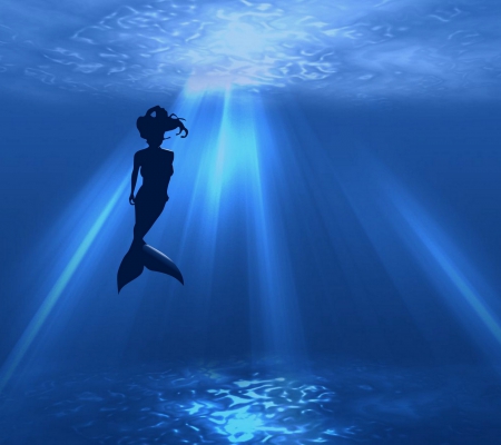 Siren Silhouette - ariel, ocean, girl, fantasy, siren, mermaid, blue, fish, sea