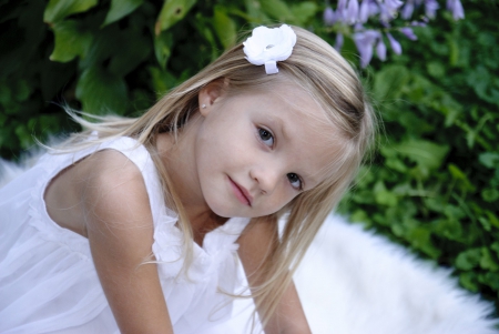 little girl - fun, people, eyes, belle, sightly, face, childhood, fair, grass, little, bonny, adorable, set, child, nature, beautiful, pink, sweet, nice, beauty, photography, black, pretty, baby, green, tree, cute, kid, dainty, girl, lovely, pure, comely, desktopnexus, smile, blonde, flower