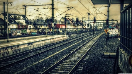 train station hdr - stations, platform, train, tracks