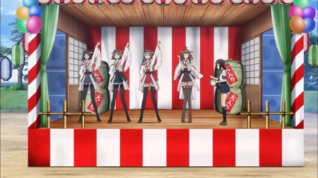 Wow! Wow! Wow! Wow! Ready to Fire! Fire! - nice, female, stage, anime girl, kantai collection, fubuki, kongou, haruna, pretty, anime, hiei, dancing, cute, sing, dance, girl, adorable, kantai, lovely, concert, kawaii, singing, sweet, kirishima, happy