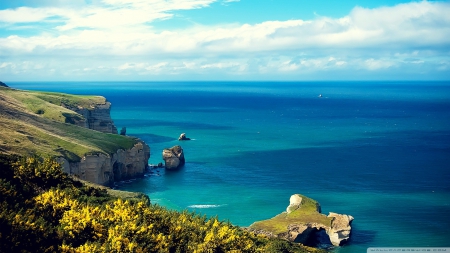 Sea Cliffs and Blue Sea - cliffs, oceans, sea, nature, blue