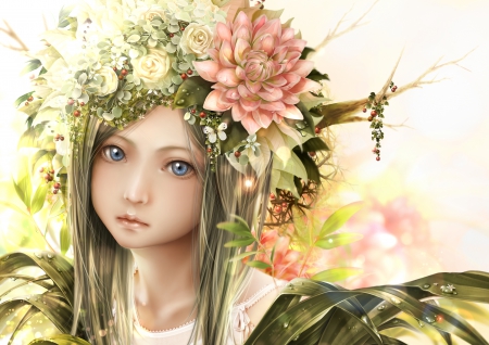 Flower Girl - flowers, blue eyes, girl, wreath