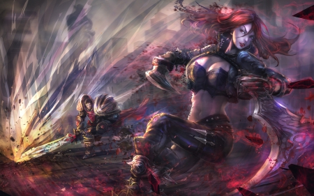 Katarina - woman, redhead, girl, fantasy, art, game, red, league of legends, katarina