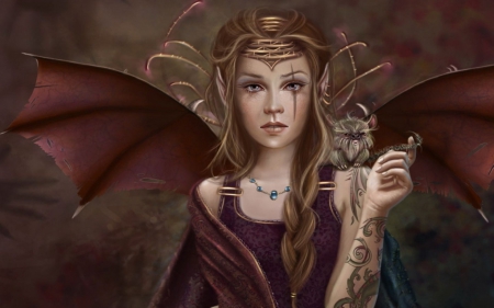 Fantasy girl - bat, fantasy, woman, wings, girl, art, organa